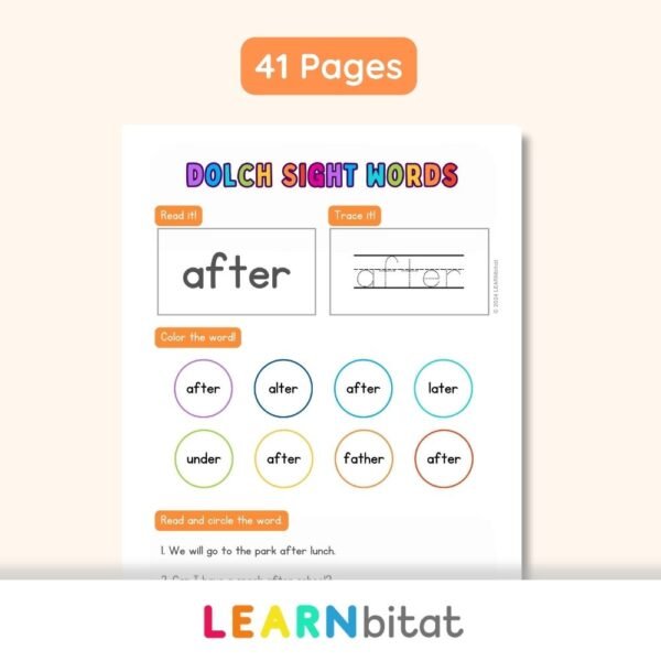 Printable 1st Grade Dolch Sight Words Practice Worksheets