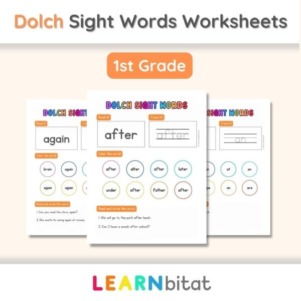 Printable 1st Grade Dolch Sight Words Practice Worksheets