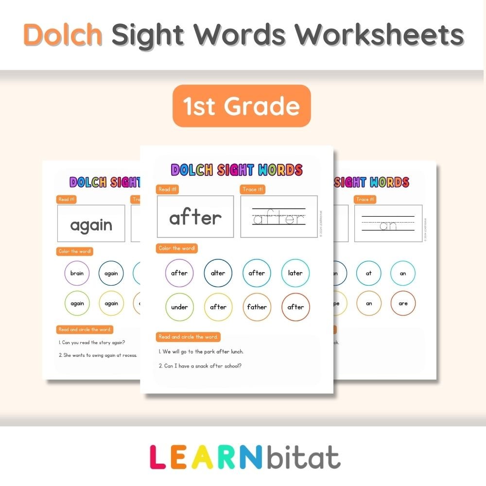 Printable 1st Grade Dolch Sight Words Practice Worksheets