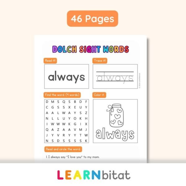 Printable 2nd Grade Dolch Sight Words Practice Worksheets 