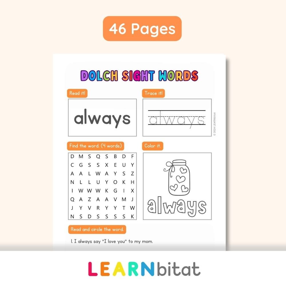 Printable 2nd Grade Dolch Sight Words Practice Worksheets 