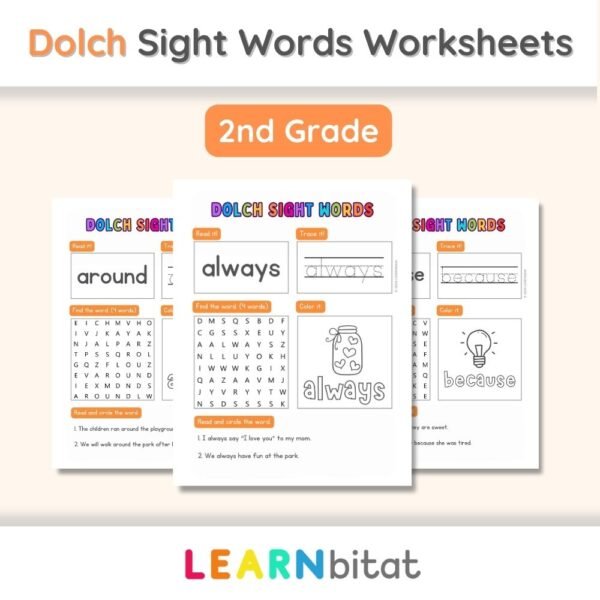 Printable 2nd Grade Dolch Sight Words Practice Worksheets 