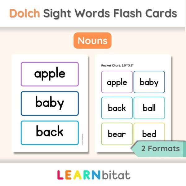 Printable Dolch Nouns Sight Words Flashcards PDF
