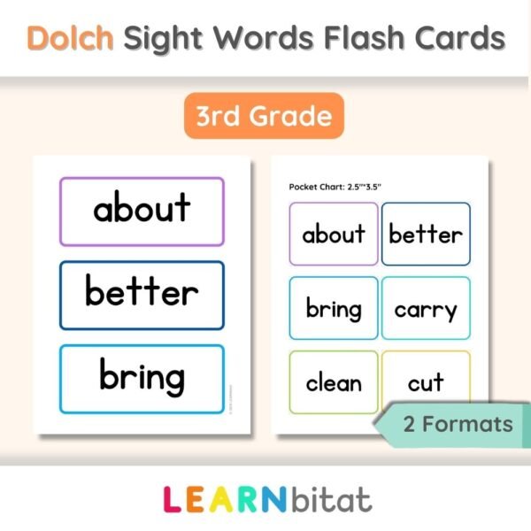 Printable Dolch Sight Words Flash Cards for 3rd Grade