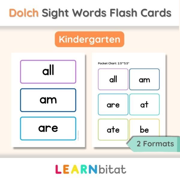 Printable Dolch Sight Words Flash Cards for Kindergarten
