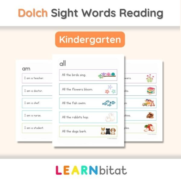 Printable Kindergarten Dolch Sight Words Sentences PDF